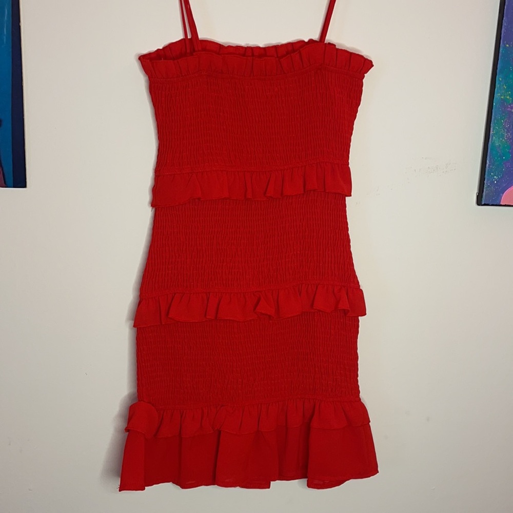 Red Scrunchie Ruffle Mini Dress - Picture 4 of 6